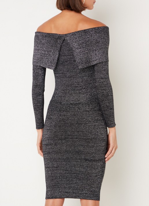 Phase Eight Heidi off shoulder fijngebreide mini jurk met lurex - achterkant 3 donkergrijs