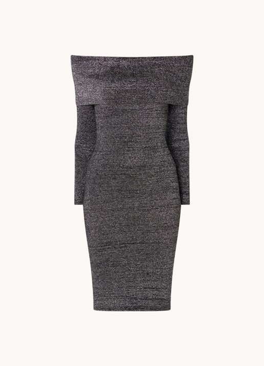 Phase Eight Heidi off shoulder fijngebreide mini jurk met lurex - voorkant 4 donkergrijs