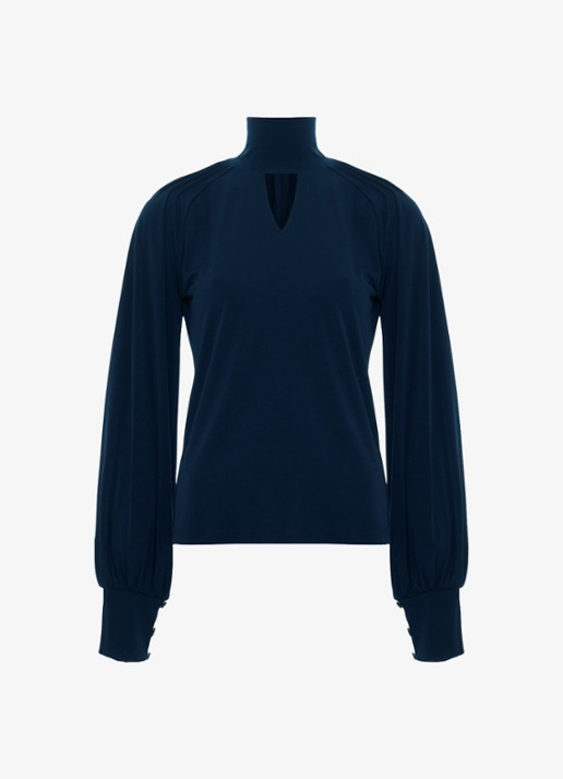 Phase Eight Ilaria top met pofmouwen en keyhole - voorkant blauw