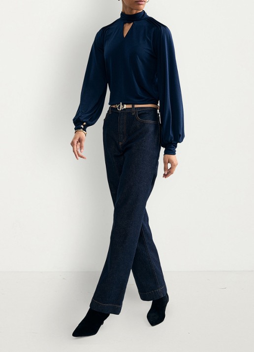 Phase Eight Ilaria top met pofmouwen en keyhole - voorkant 2 blauw