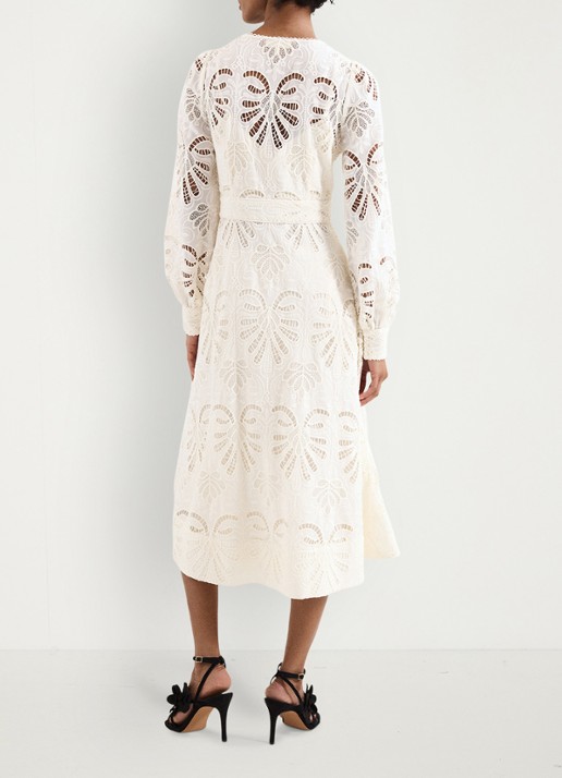 Phase Eight Inara midi jurk met borduring - achterkant gebroken wit