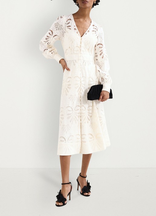 Phase Eight Inara midi jurk met borduring - voorkant 8 gebroken wit