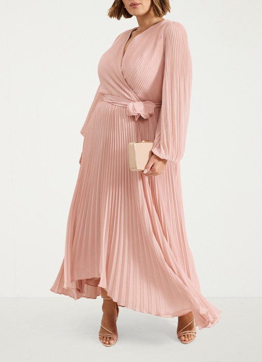 Phase Eight Isadora maxi jurk met plissé en strikceintuur - detail 8 lichtroze