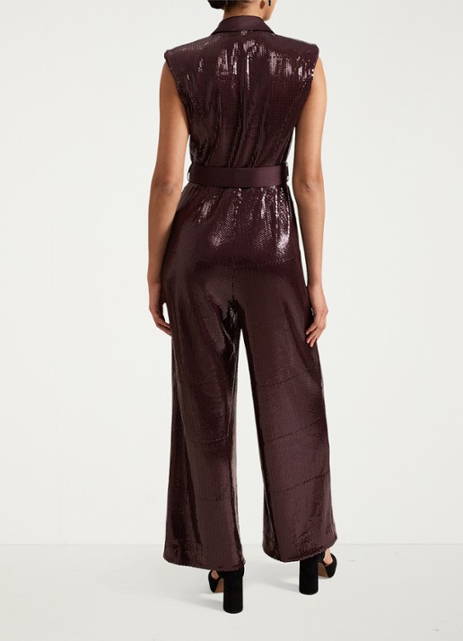 Phase Eight Ivey wide fit jumpsuit met pailletten en strikceintuur - achterkant 8 bordeauxrood