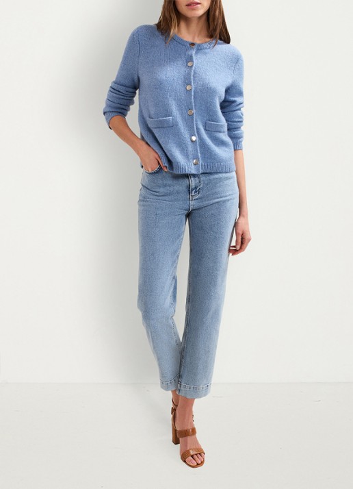 Phase Eight Jade fijngebreid vest met steekzakken - voorkant 7 donkerblauw
