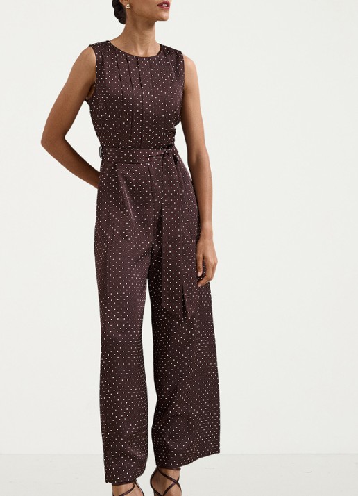 Phase Eight Janine wide fit jumpsuit met stippenprint - voorkant 5 bruin