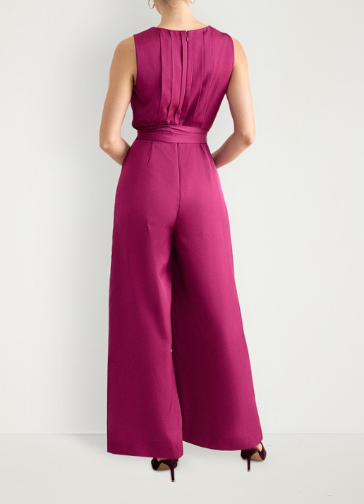 Phase Eight Janine wide leg jumpsuit met plooien - achterkant 3 fuchsia