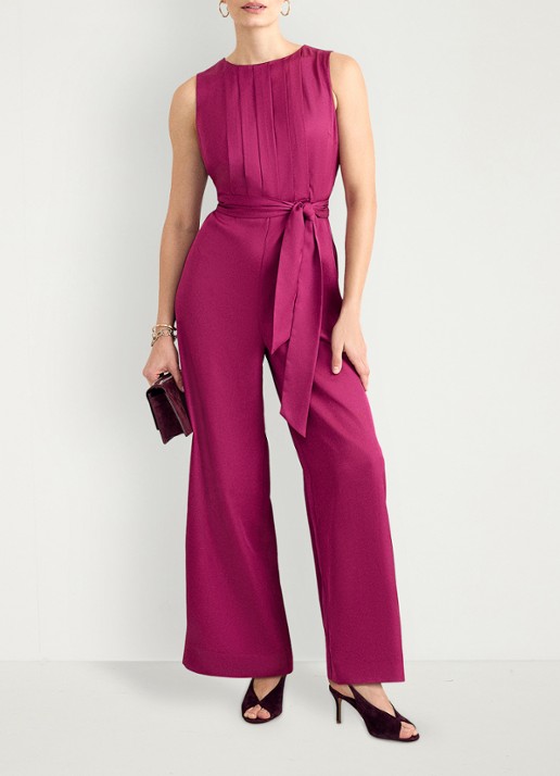 Phase Eight Janine wide leg jumpsuit met plooien - voorkant 2 fuchsia