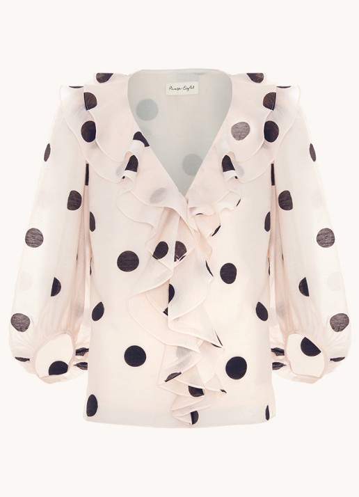 Phase Eight Jaqlyn blouse in linnenblend met stippenprint - voorkant 2 lichtroze