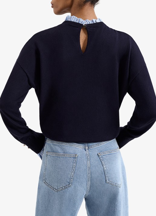 Phase Eight Jenna fijngebreide trui met opstaande kraag van ruches - achterkant blauw