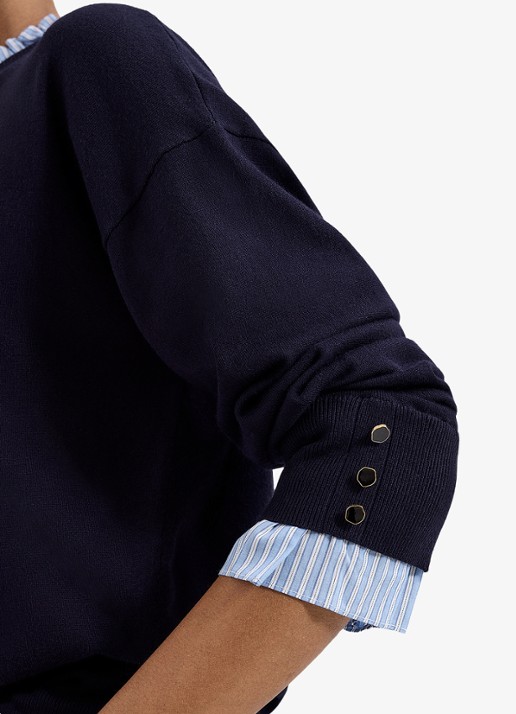 Phase Eight Jenna fijngebreide trui met opstaande kraag van ruches - detail 5 blauw