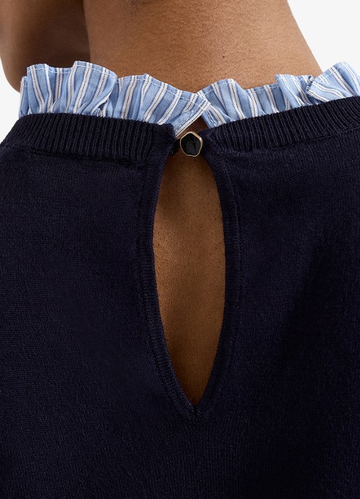 Phase Eight Jenna fijngebreide trui met opstaande kraag van ruches - detail 6 blauw