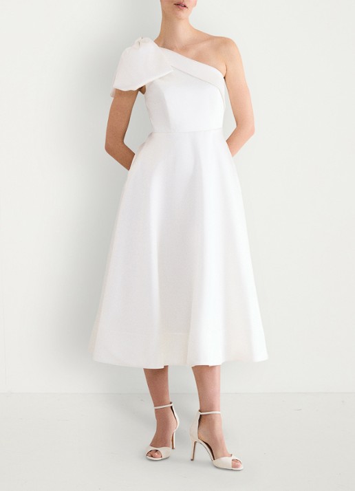 Phase Eight Josephine midi jurk met strikdetail - voorkant 2 gebroken wit