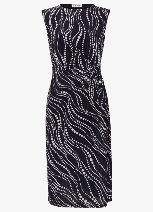 Phase Eight Josey midi jurk met stippenprint en plooidetail - voorkant 6 donkerblauw
