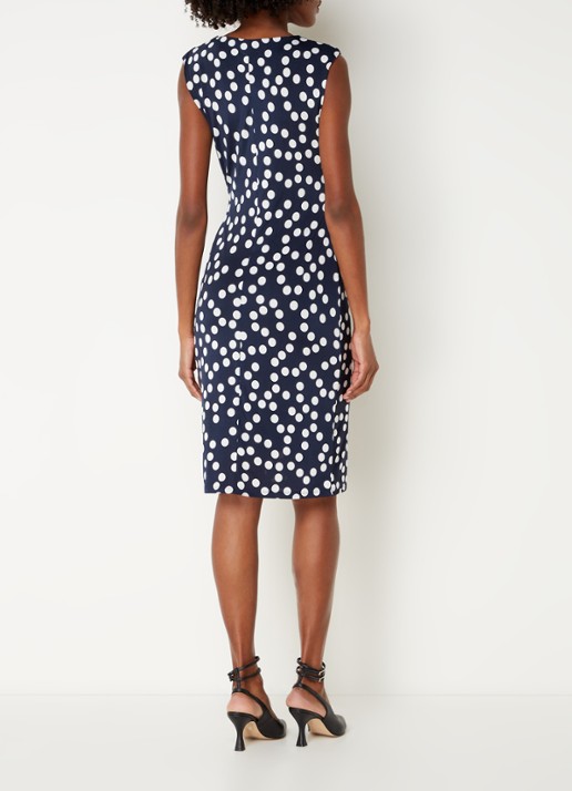 Phase Eight Josey mini kokerjurk met stippenprint en strikceintuur - achterkant donkerblauw