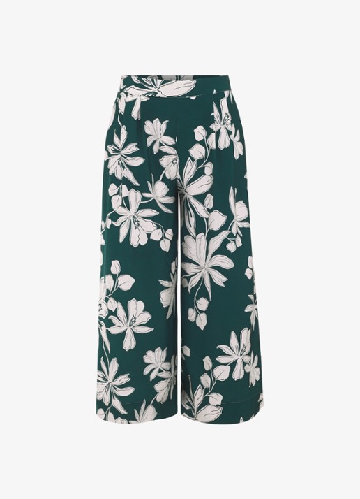 Phase Eight Josie high waist wide fit cropped pantalon met bloemenprint - voorkant donkergroen