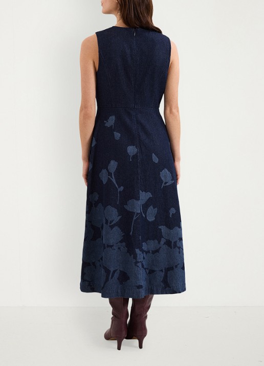 Phase Eight Juliette midi jurk met print en steekzakken - achterkant denim