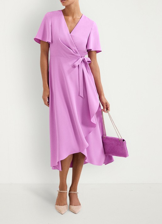 Phase Eight Julissa midi wikkeljurk met vleermuismouw - voorkant 3 paars