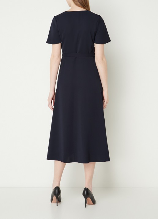 Phase Eight Julissa midi wikkeljurk met volant - achterkant donkerblauw