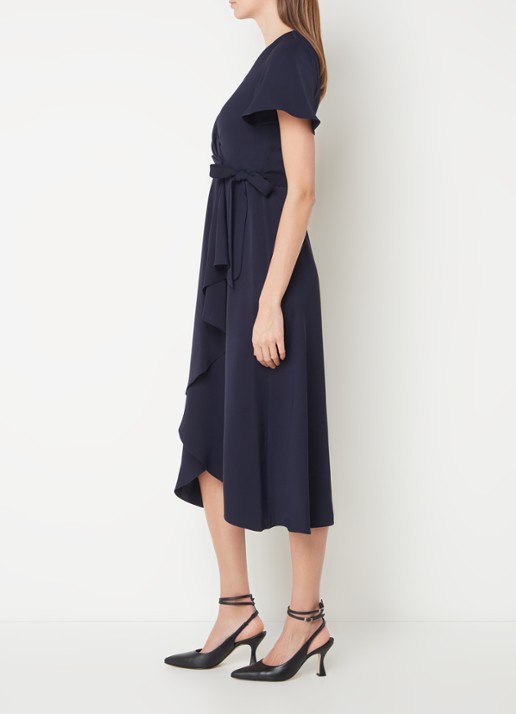 Phase Eight Julissa midi wikkeljurk met volant - voorkant 3 donkerblauw