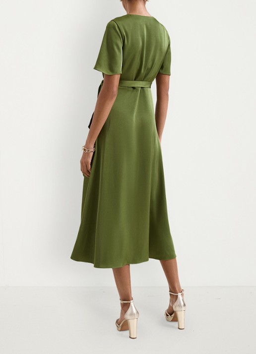 Phase Eight Julissa midi wikkeljurk van satijn - achterkant 3 khaki