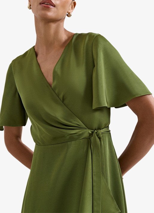 Phase Eight Julissa midi wikkeljurk van satijn - detail 5 khaki