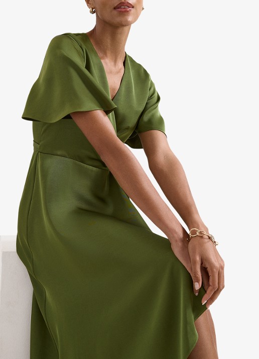 Phase Eight Julissa midi wikkeljurk van satijn - detail 7 khaki