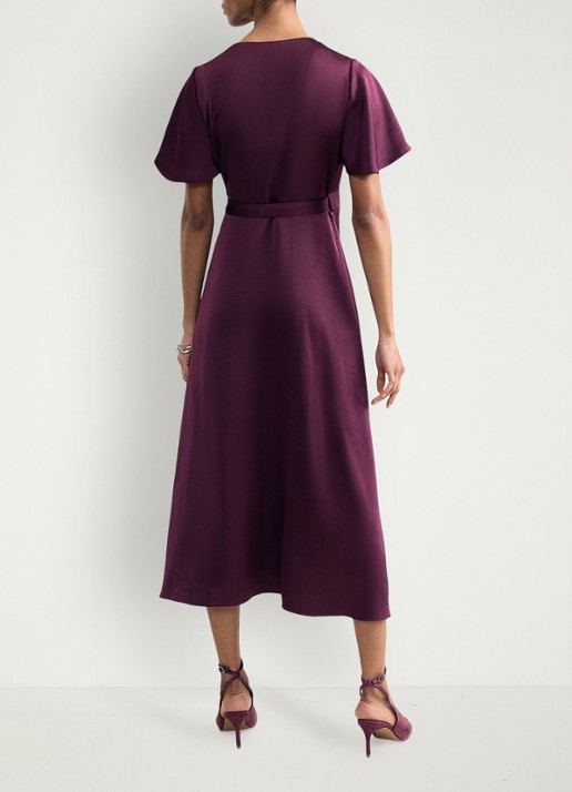 Phase Eight Julissa midi wikkeljurk van satijn - achterkant 5 bordeauxrood
