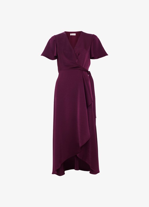 Phase Eight Julissa midi wikkeljurk van satijn - voorkant 6 bordeauxrood