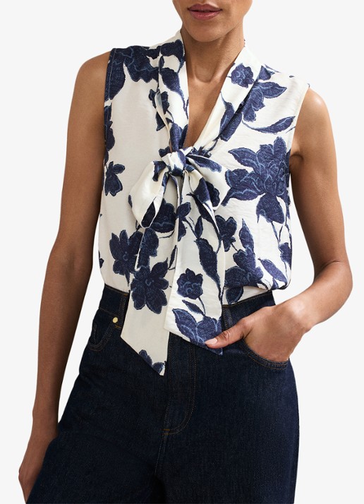 Phase Eight Junie top met bloemenprint en strikkraag