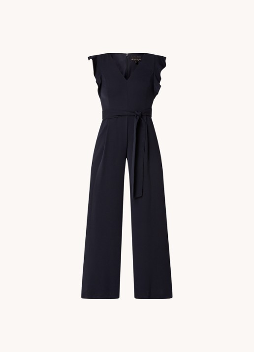 Phase Eight Kallie wide fit jumpsuit met volant en strikceintuur  - voorkant donkerblauw