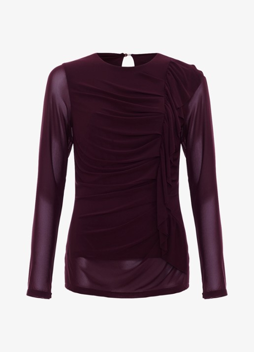 Phase Eight Kate top van mesh met ruches - voorkant 5 bordeauxrood