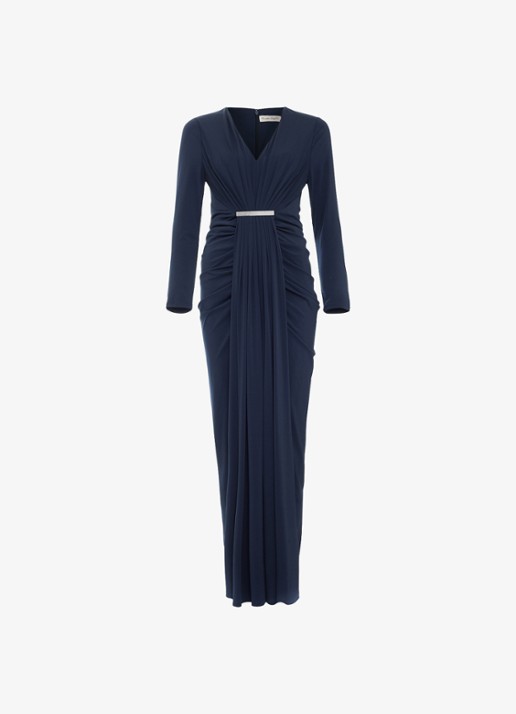Phase Eight Katharine gedrapeerde maxi jurk  - voorkant 7 blauw