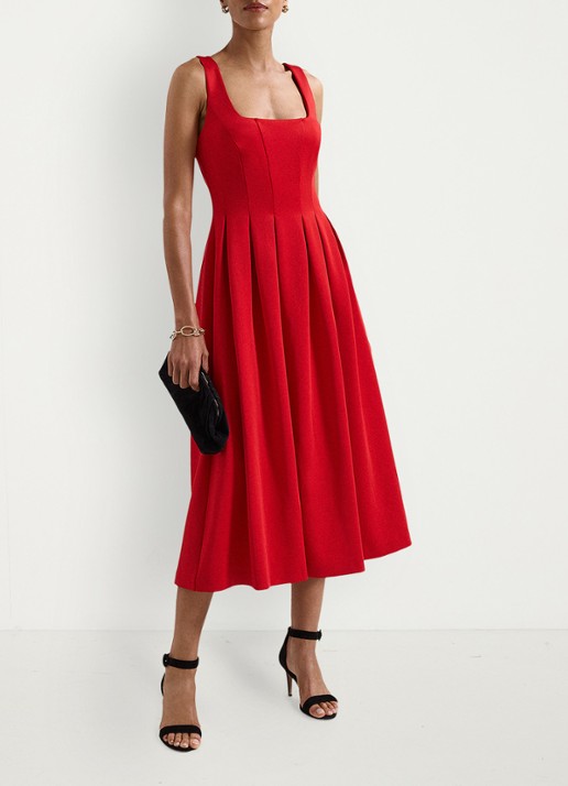 Phase Eight Katie midi jurk met plooien - voorkant 8 rood