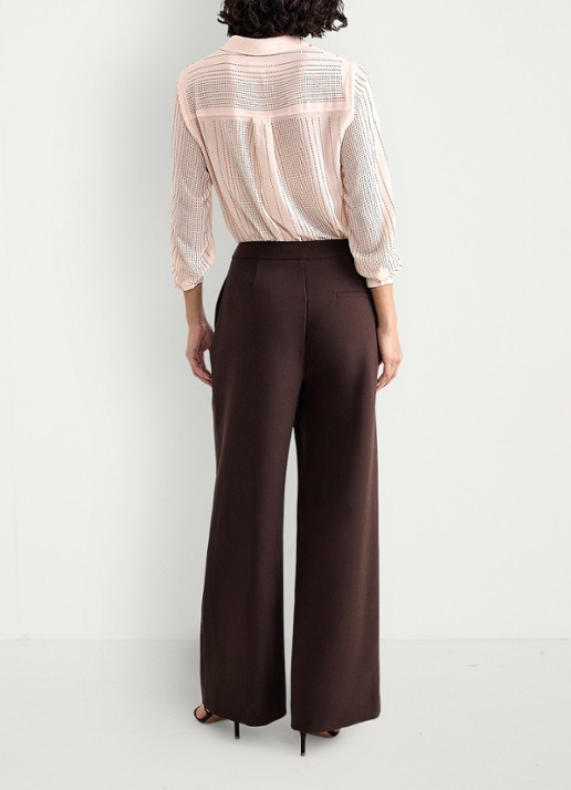 Phase Eight Keely high waist wide leg pantalon - achterkant donkerbruin