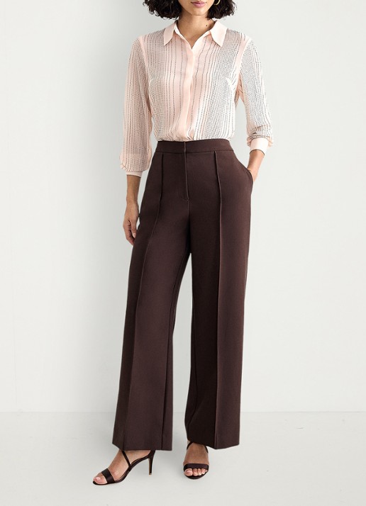 Phase Eight Keely high waist wide leg pantalon - voorkant 3 donkerbruin
