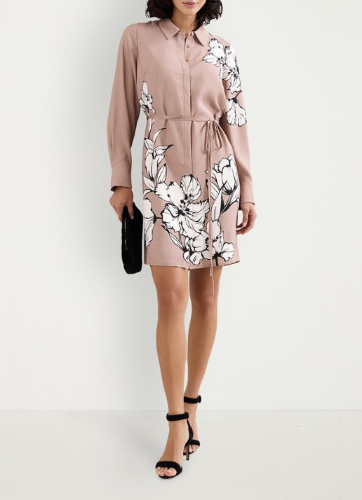 Phase Eight Kendra mini jurk met bloemenprint - voorkant 2 donkerbeige