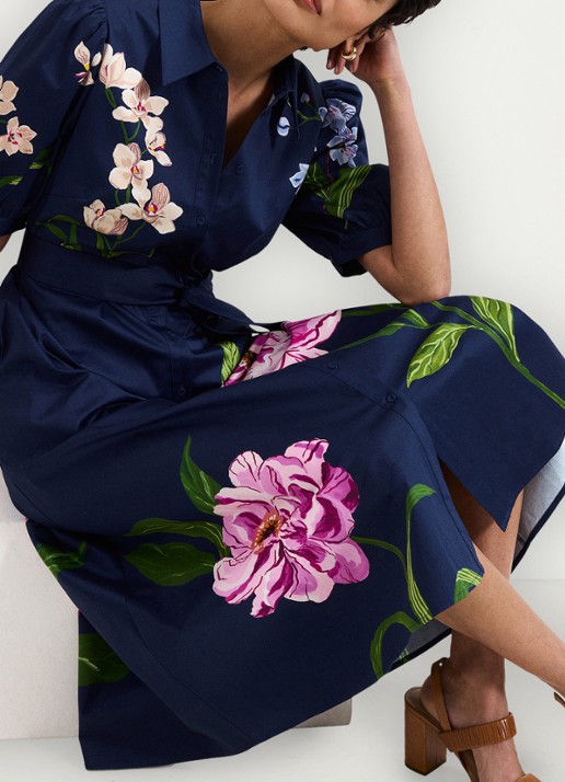 Phase Eight Kerrie midi jurk met bloemenprint en strikceintuur - detail 4 donkerblauw