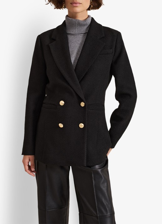 Phase Eight Kiana double-breasted blazer van bouclé - detail zwart