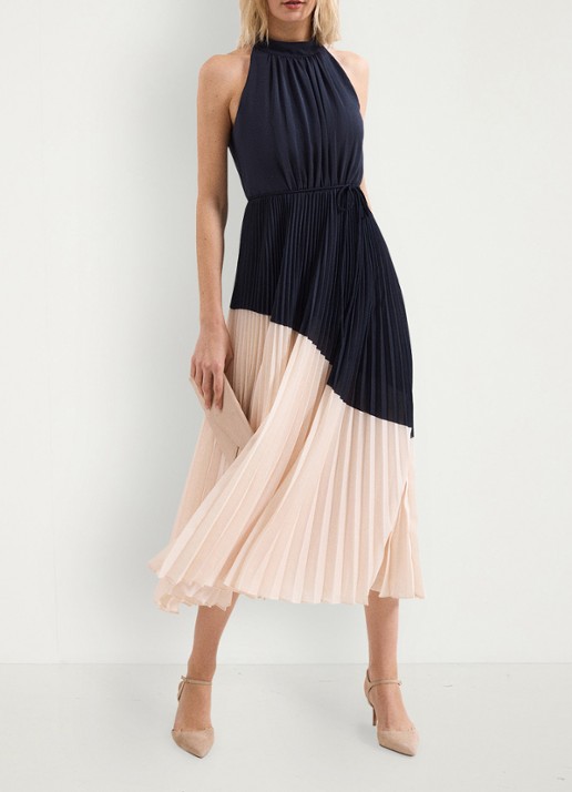 Phase Eight Kimira midi jurk met plooien - voorkant 8 donkerblauw