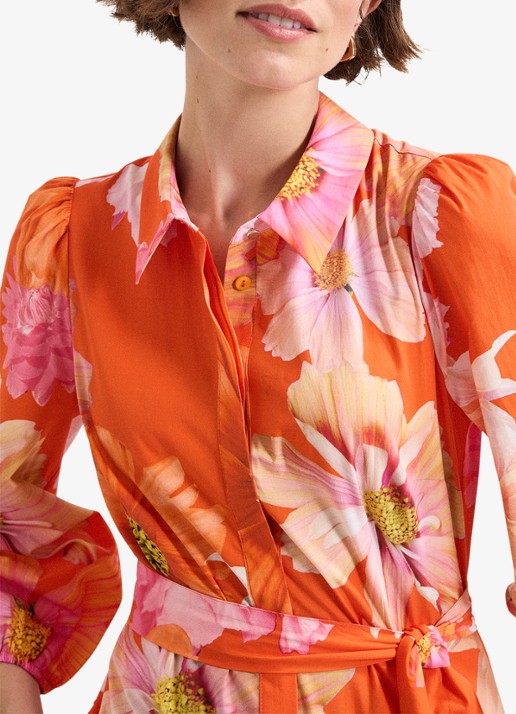 Phase Eight Kristina midi blousejurk met bloemenprint - detail 5 oranje