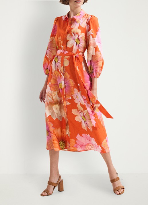 Phase Eight Kristina midi blousejurk met bloemenprint - voorkant 2 oranje