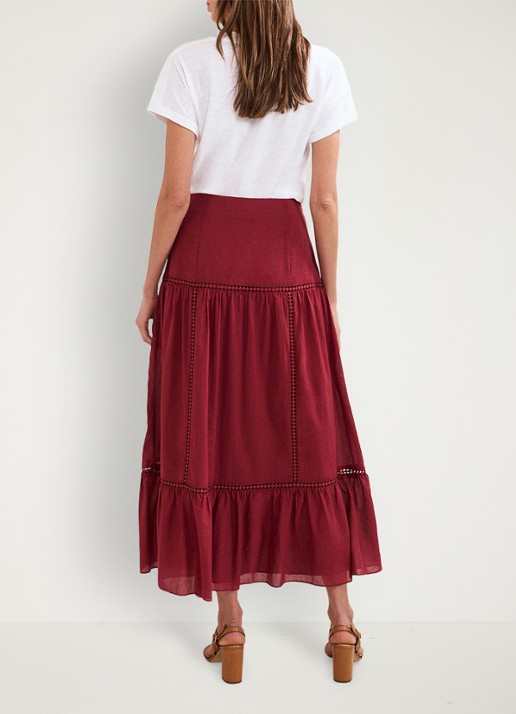 Phase Eight Kyla maxi rok met opengewerkt dessin - achterkant bordeauxrood