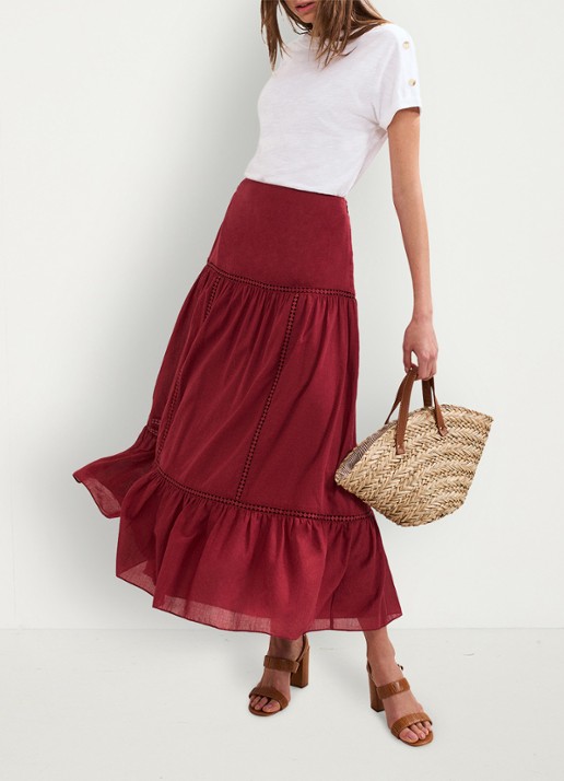 Phase Eight Kyla maxi rok met opengewerkt dessin - voorkant 3 bordeauxrood