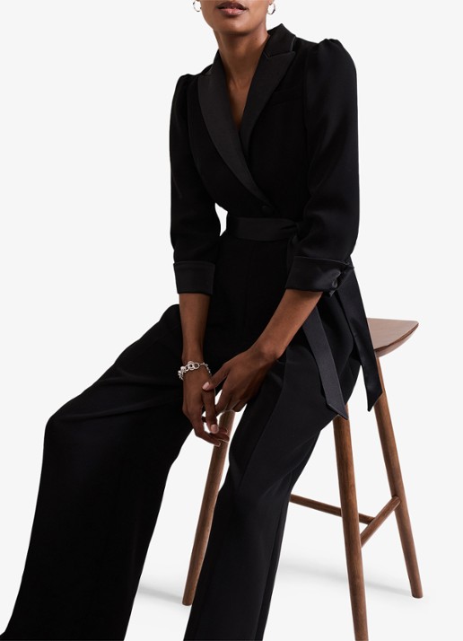 Phase Eight Kylie Tux wide fit jumpsuit met steekzakken en strikceintuur - detail 11 zwart