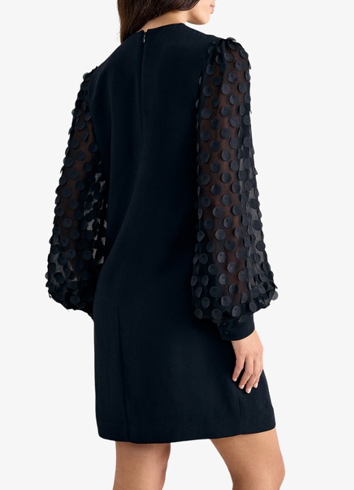 Phase Eight Laura mini jurk met V-hals en pofmouwen - achterkant 6 zwart