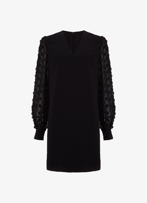 Phase Eight Laura mini jurk met V-hals en pofmouwen - voorkant 7 zwart