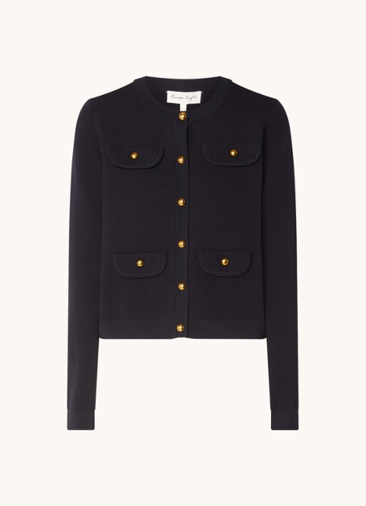 Phase Eight Libby fijngebreid vest met sierknopen - voorkant donkerblauw