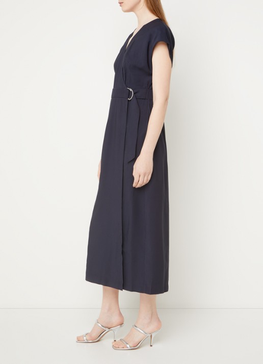 Phase Eight Liv midi wikkeljurk met V-hals - voorkant 3 donkerblauw