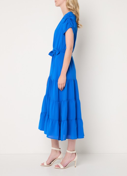 Phase Eight Lola midi jurk met volant en strikceintuur - voorkant 2 kobaltblauw